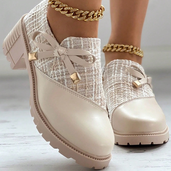 Shoes - New Arrival Women's High Heel Formal Shoes, Thick Plaid And Patchwork Detailin